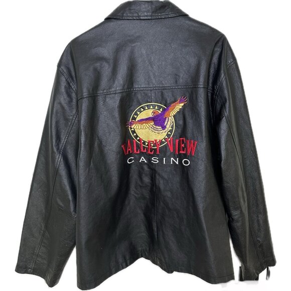 Vintage LAS VEGAS CASINO Valley View Leather Jacket 90s Men’s L Black - Picture 1 of 11